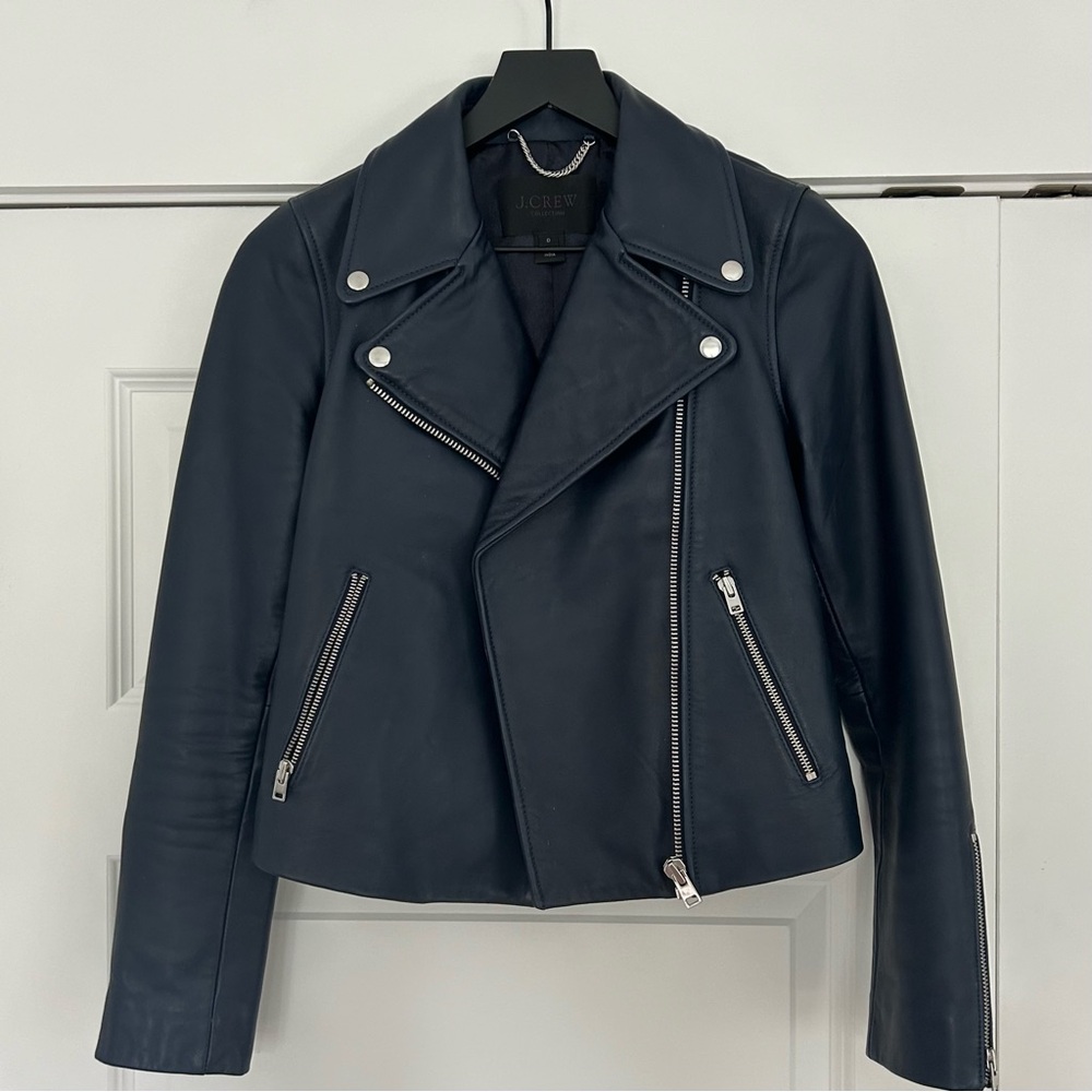 J.Crew Collection Navy Leather Moto Jacket